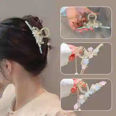 缔晶 森系浪漫甜美樱花鲨鱼夹套装 优雅气质时尚春夏通勤配饰发饰 合金 发夹 女款