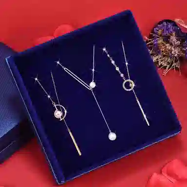 缔晶 简约轻奢时尚长款毛衣链套装 精致高档外套上衣百搭配饰 合金 项链 女款