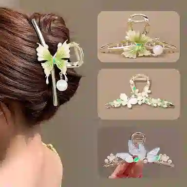 缔晶 森系甜美蝴蝶珍珠鲨鱼夹抓夹套装 优雅气质春夏通勤造型感发饰 合金 发夹 女款