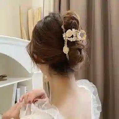 缔晶 浪漫森系时尚蝴蝶玫瑰鲨鱼夹套装 优雅气质通勤造型 合金 发夹 女款