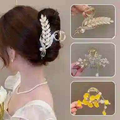 缔晶 森系请新时尚三生有杏流苏鲨鱼套装 甜美浪漫日常通勤造型感盘发 合金 发夹 女款