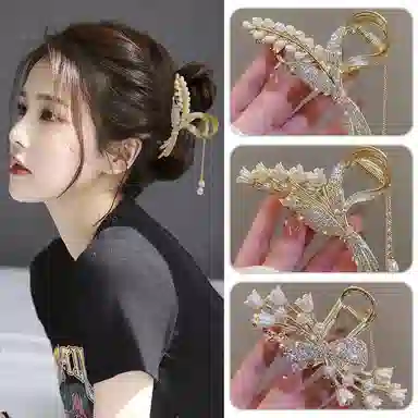 缔晶 森系时尚铃兰花朵流苏鲨鱼夹抓夹套装 清新浪漫日常通勤发饰礼盒 合金 发夹 女款