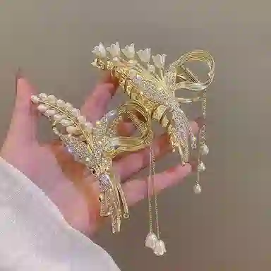 缔晶 森系时尚铃兰花朵流苏鲨鱼夹抓夹套装 清新浪漫日常通勤发饰礼盒 合金 发夹 女款