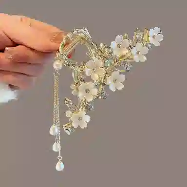 缔晶 森系浪漫蝴蝶花朵流苏鲨鱼夹 通勤时尚百搭发饰 合金 发夹 女款