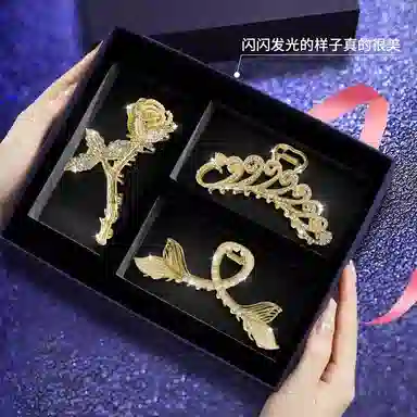缔晶 浪漫法式鱼尾玫瑰鲨鱼夹抓夹套装 日常时尚通勤复古风发饰 合金 发夹 女款