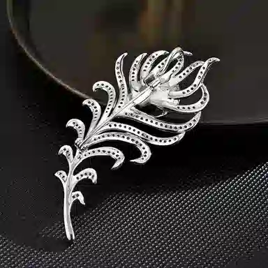 缔晶 轻奢时尚奥地利水晶羽毛胸花 高档精致气质通勤上衣外套配饰 环保铜 胸针 女款