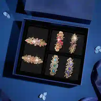 缔晶 轻奢闪耀法式时尚弹簧夹套装 高级精致通勤风后脑勺发饰 合金 发夹 女款