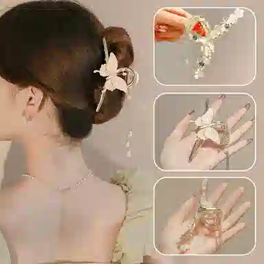 缔晶 森系时尚珍珠蝴蝶花朵流苏鲨鱼夹套装 清新浪漫春夏通勤发饰礼盒 合金 发夹 女款