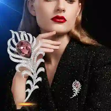 缔晶 轻奢时尚奥地利水晶羽毛胸花 高档精致气质通勤上衣外套配饰 环保铜 胸针 女款