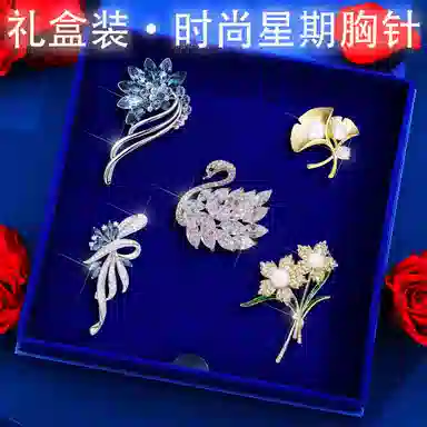 缔晶 轻奢浪漫天鹅胸花配饰星期套装 精致高档秋冬围巾外套搭品 合金 胸针 女款