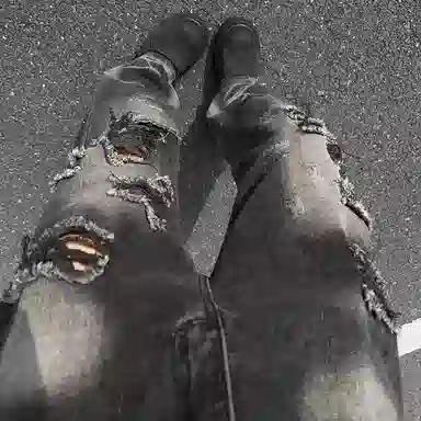 颂希尔 美式高街潮牌新时尚暗黑破洞直筒长裤潮流日常休闲百搭宽松痞帅感舒适水洗牛仔裤 男女同款