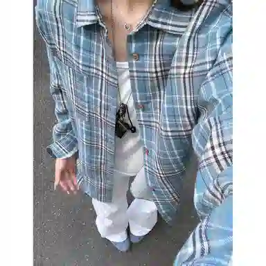 颂希尔 美式高街条纹格子透气速干宽松百搭衬衫 男女同款