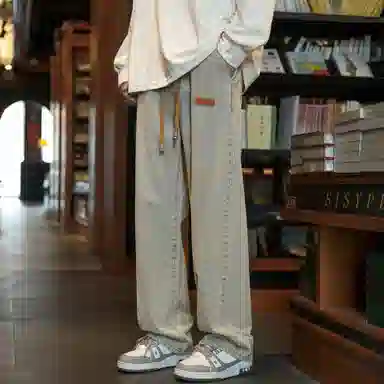 颂希尔 美式高街水洗复古阔腿宽松潮流百搭休闲裤潮牌牛仔裤 男女同款