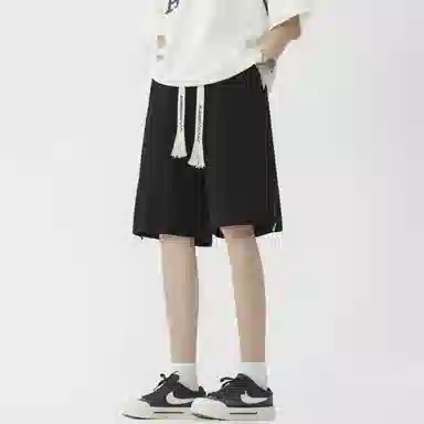 颂希尔 美式复古编织抽绳解构立体设计感拉链直筒五分裤大码宽松阔腿潮流百搭休闲短裤 男女同款