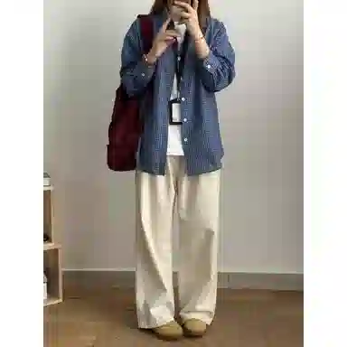 颂希尔 美式复古潮流条纹格子衬衣外套情侣宽松休闲百搭长袖衬衫 男女同款