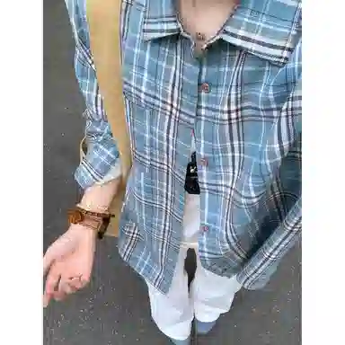 颂希尔 美式高街条纹格子透气速干宽松百搭衬衫 男女同款