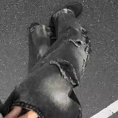 颂希尔 美式高街潮牌新时尚暗黑破洞直筒长裤潮流日常休闲百搭宽松痞帅感舒适水洗牛仔裤 男女同款