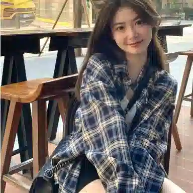 颂希尔 复古美式慵懒宽松休闲防晒翻领格子长袖衬衫 男女同款