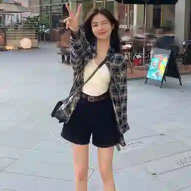 颂希尔 复古美式慵懒宽松休闲防晒翻领格子长袖衬衫 男女同款