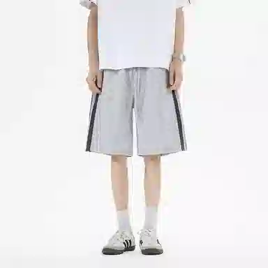 颂希尔 美式潮牌撞色条纹纯色抽绳运动裤夏季百搭宽松直筒五分裤休闲短裤 男女同款