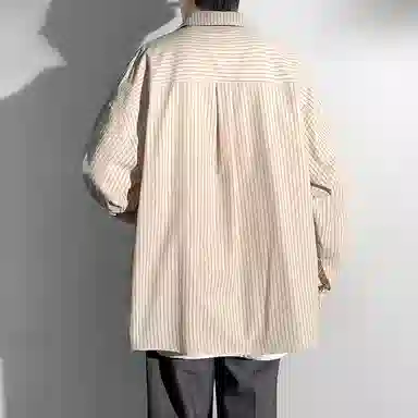 佐菲利 美式复古港风条纹长袖衬衣宽松百搭休闲薄款外套衬衫 男女同款