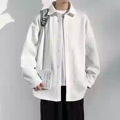 佐菲利 港风高级感潮牌高街提花设计感小众学院风宽松衬衣外套长袖衬衫 男女同款