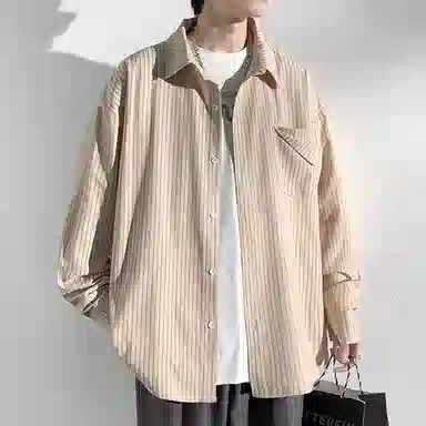 佐菲利 美式复古港风条纹长袖衬衣宽松百搭休闲薄款外套衬衫 男女同款