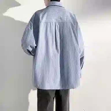 佐菲利 美式复古港风条纹长袖衬衣宽松百搭休闲薄款外套衬衫 男女同款