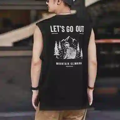 格蓝鹿 人物图案圆领宽松背心 男款