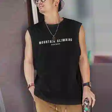 格蓝鹿 人物图案圆领宽松背心 男款