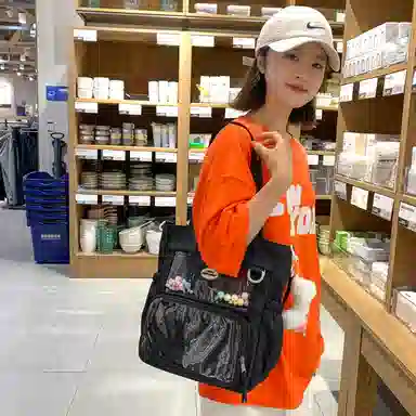 行途 简约时尚校园初中生大容量背包可爱托特包 涤棉 单肩斜挎包 女款 黑色/白色/卡其色/蓝色/黄色/紫色