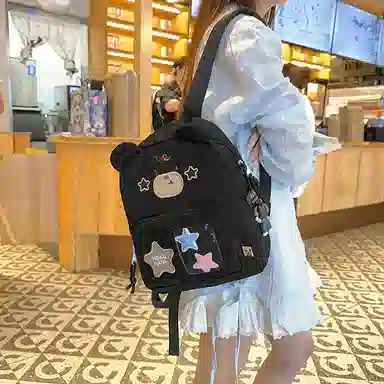 行途 书包可爱小熊童趣外出旅行小学生背包旅游轻便韩系卡通 尼龙 双肩包 男女同款情侣款 黑色/白色/蓝色/黄色/卡其色