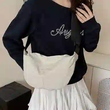 行途 潮牌学生简约百搭布袋背包休闲通勤腋下包 水洗布 斜挎单肩包 男女同款情侣款 黑色/白色/绿色/黄色/桔色