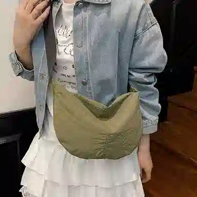 行途 潮牌学生简约百搭布袋背包休闲通勤腋下包 水洗布 斜挎单肩包 男女同款情侣款 黑色/白色/绿色/黄色/桔色