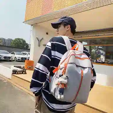 行途 韩版撞色双肩包女大容量尼龙简约学生书包时尚潮流百搭背包男 多色