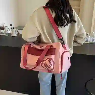 行途 大容量拼色设计 织物 手提健身包 大号 男女同款情侣款 黑色/米白色/蓝色/粉色/卡其色