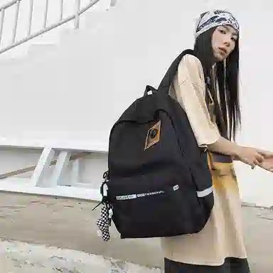 行途 双肩包大容量高级感书包高中简约 男女同款 大学生休闲百搭旅行背包 黑色