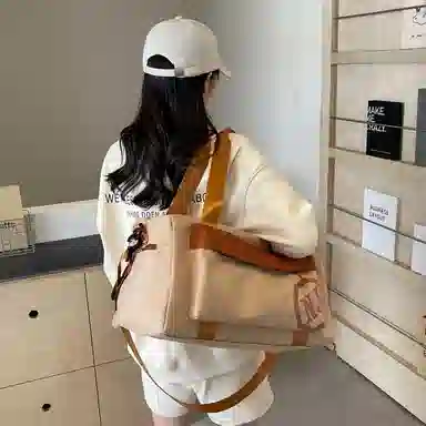 行途 大容量拼色设计 织物 手提健身包 大号 男女同款情侣款 黑色/米白色/蓝色/粉色/卡其色