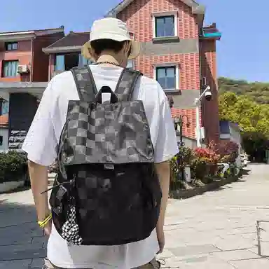 行途 休闲大容量多功能 尼龙 双肩包 常规 男女同款情侣款 黑色/白色