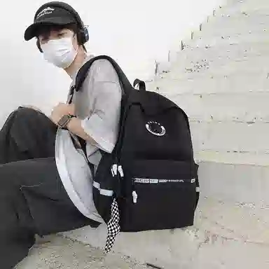 行途 双肩包大容量高级感书包高中简约 男女同款 大学生休闲百搭旅行背包 黑色