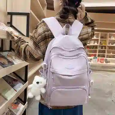 行途 小清新大容量百搭休闲 尼龙 双肩包 男女同款情侣款 黑色/白色/黄色/紫色/蓝色