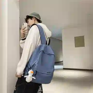 行途 简约大容量旅行背包休闲日系初中生高中大学生书包 尼龙 双肩包 男女同款情侣款 黑色/白色/蓝色/粉色