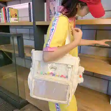 行途 简约时尚校园初中生大容量背包可爱托特包 涤棉 单肩斜挎包 女款 黑色/白色/卡其色/蓝色/黄色/紫色