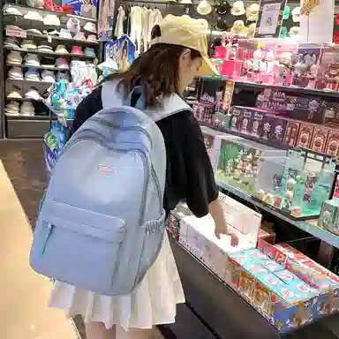 行途 大学生百搭日系高中生韩版中学生少年感 女款 尼龙 双肩包 黑色/蓝色/白色/紫色