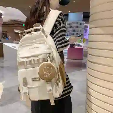 行途双肩包女款韩版百搭大容量初高中大学生书包休闲简约旅行背包尼龙多色