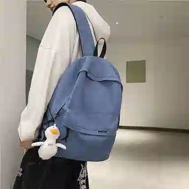 行途 简约大容量旅行背包休闲日系初中生高中大学生书包 尼龙 双肩包 男女同款情侣款 黑色/白色/蓝色/粉色