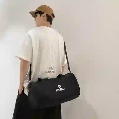 行途 大容量百搭休闲 尼龙 健身包 大号 男女同款情侣款 黑色/白色