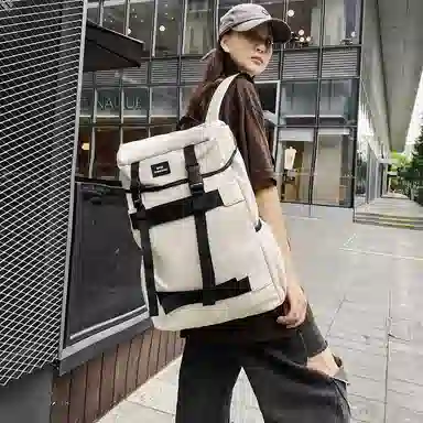 行途 简约休闲大容量 尼龙 双肩包 男女同款情侣款 黑色/酒红色/白色