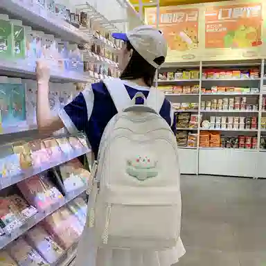 行途 中学生日系纯色高中生夏季休闲旅游背包防泼水 尼龙 双肩包 男女同款情侣款 黑色/米白色/绿色/粉色/黄色