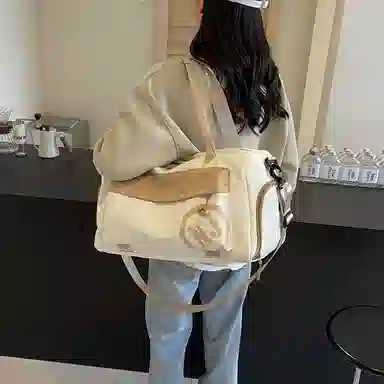 行途 大容量拼色设计 织物 手提健身包 大号 男女同款情侣款 黑色/米白色/蓝色/粉色/卡其色